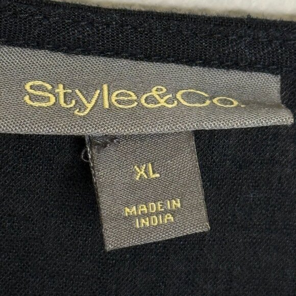 Style & Co Black Embroidered V-Neck Tunic Blouse, XL - Picture 8 of 9